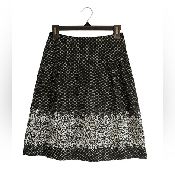 Ann Taylor Loft Skirt Womens Size 0 Black Polka Dot A-Line Lined Cotton Skirt - Picture 3 of 3
